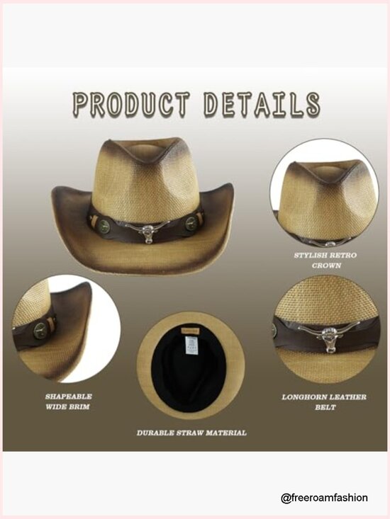 Western Cowboy Sun Hat with Shapeable Wide Brim and Belt Buckle main image 7